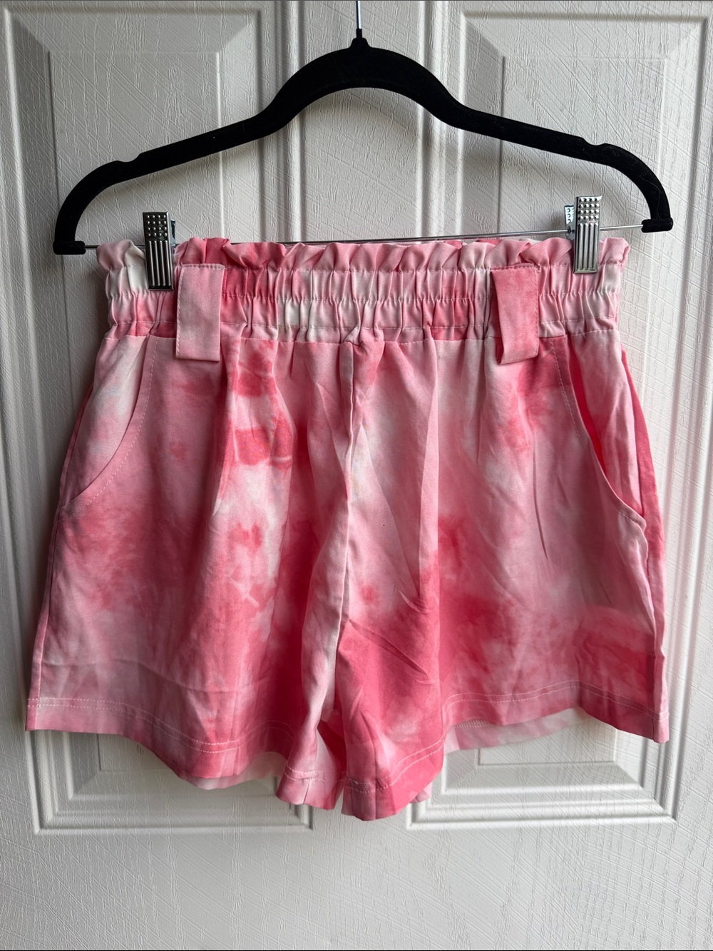 Pink Tie-Dye Boho Coquette Elastic Waist Shorts Size L/XL